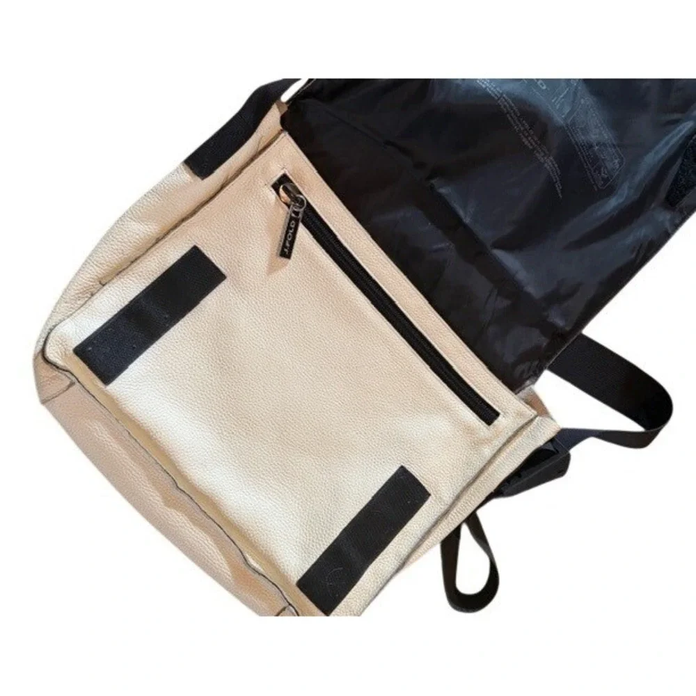 J.Fold Leather Messenger Bag RARE Cream Black Abstract Scribble Crossbody Urban‎